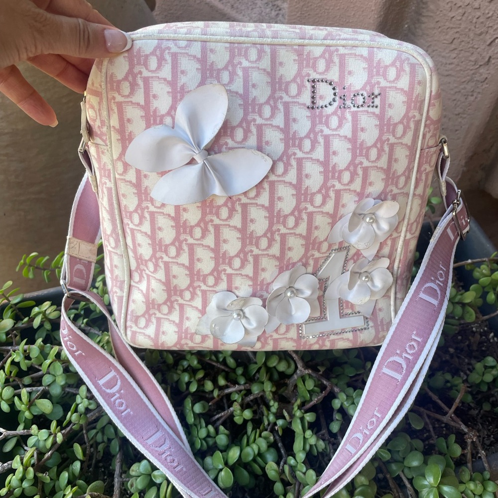 Dior Pink and White Crossbody Bag with Floral design